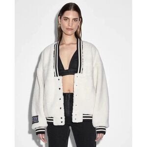 Ksubi X P.E Nation Bomber Jacket Women's Large L Ecru Sherpa Oversized NWT $463